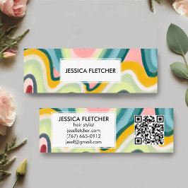 波形カラフルストライプミニマルクールQRコード スキニー名刺