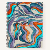 波形スクリプトブルー名Groovyレトロ新学期 ノートブック (正面)