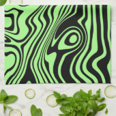 波形ストライプのの黒と緑のキッチンタオル キッチンタオル (折り畳み)