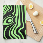 波形ストライプのの黒と緑のキッチンタオル キッチンタオル (四つ折り)