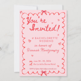 波形ピンクレッドバチェロレッテタイムライン招待状 招待状