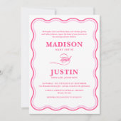 波形ピンクレトロ結婚角 招待状 (正面)
