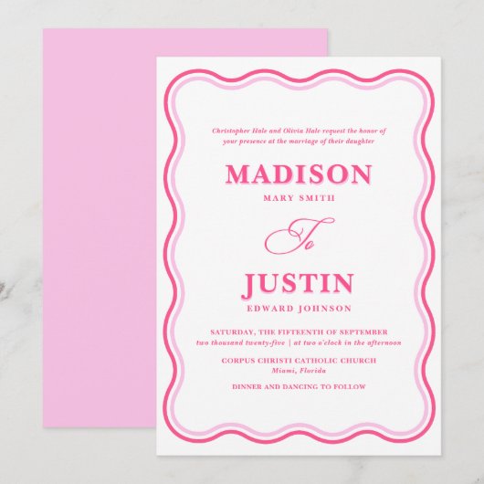 波形ピンク結婚ズ 招待状 (正面/裏面)