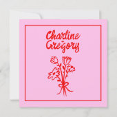 波形ピンク赤い手書きレトロウェディングsvp 招待状 (裏面)