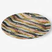 波形ピンク&ブラックストライプ金ゴールドグリッター ペーパープレート (アングル)