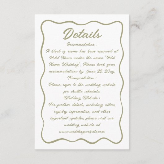 波形フレームスクリプト白ライトオリーブ緑 エンクロージャーカード (正面)