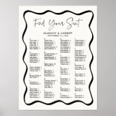 波形モダンクリームのアルファベット順シーティングチャート ポスター (正面)