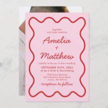 波形モダンピンクと赤のレトロの結婚角