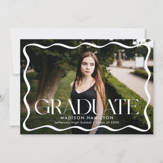 波形モダン卒業生2写真卒業 案内状 (正面)