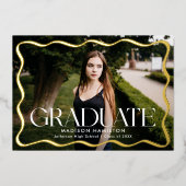 波形モダン卒業生2写真卒業 箔招待状 (正面)