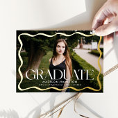 波形モダン卒業生2写真卒業 箔招待状