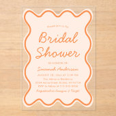 波形モダン湾曲はっきりしたピーチファズブライダルシャワー アクリル招待状 (正面)