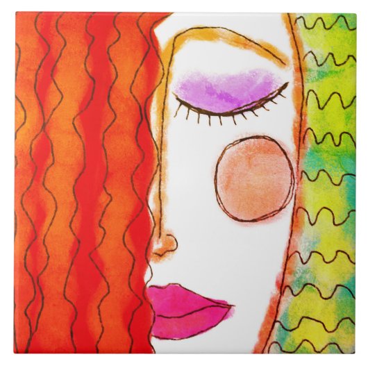 波形赤毛抽象芸術デジ絵画タル タイル (正面)