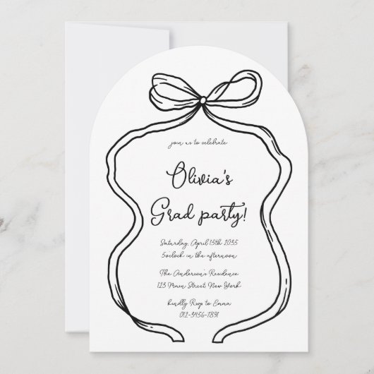 波手引き弓写真アーチ卒業パーティー 招待状 (正面)