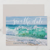 波打ち際のビーチでSave the Date 招待状 (正面/裏面)