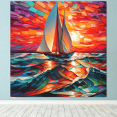 波打った海を帆船が滑走する キャンバスプリント (インサイチュ (ウッドフロア))
