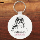 波打った髪とメイクアップアイコンを持つ素敵な女の子 キーホルダー (正面)
