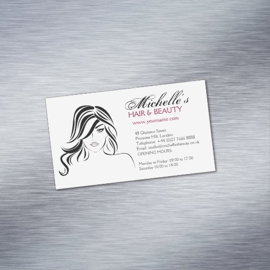 波打った髪とメイクアップアイコンを持つ素敵な女の子 マグネット名刺 (インサイチュ)