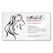 波打った髪とメイクアップアイコンを持つ素敵な女の子 マグネット名刺 (正面)