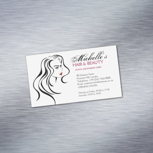 波打った髪とメイクアップアイコンを持つ素敵な女の子 マグネット名刺 (インサイチュ)