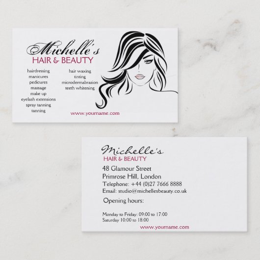 波打った髪とメイクアップアイコンを持つ素敵な女の子 名刺 (正面/裏面)