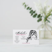 波打った髪とメイクアップアイコンを持つ素敵な女の子 名刺 (スタンド正面)