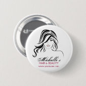 波打った髪とメイクアップアイコンを持つ素敵な女の子 缶バッジ (正面&裏面)