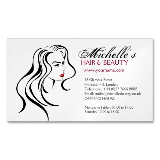 波打った髪と化粧のアイコン マグネット名刺 (正面)