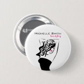 波打った髪の美しい少女ヘアスタイリングブランディング 缶バッジ (正面&裏面)