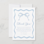 波打つブルーボウ結び目ブライダルシャワー サンキューカード (正面)