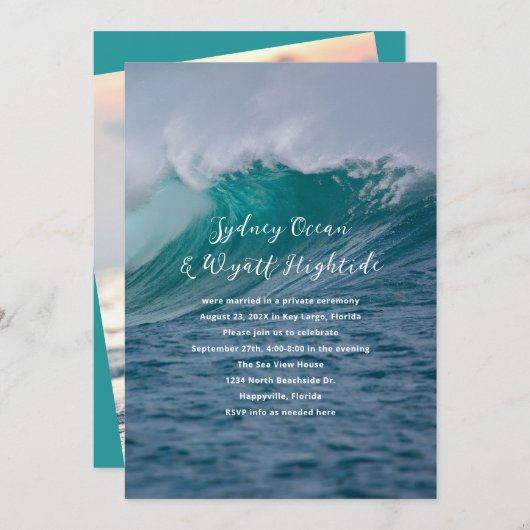波打つプライベート結婚式の招待状（披露宴のみ） 招待状 (正面/裏面)