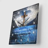 波打つ水の中のイエス1ペテロ5:7 スクエア壁時計 (傾斜)