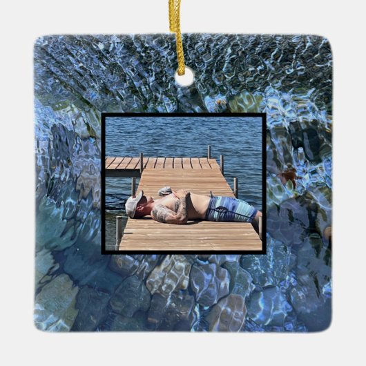 波打つ水、小川、蒸気、水中石 セラミックオーナメント (正面)