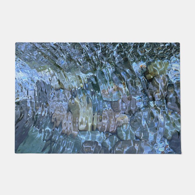 波打つ水、小川、蒸気、水中石 ドアマット (正面)