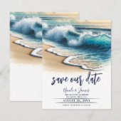 波打つ海岸の波 オーシャンウェーブ コースト セーブ・ザ・デート フォト 招待状 (正面/裏面)