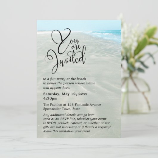 波打つ砂のアクアウォーター　モダンなビーチウェディング 招待状 (スタンド正面)
