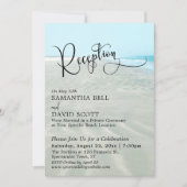 波打つ砂浜とアクアブルーの海でのウェディングレセプション 招待状 (正面)