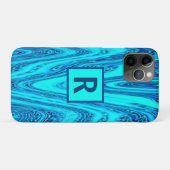 波抽象芸術パターンモノグラムイニシャル青い波状 Case-Mate iPhoneケース (裏面(横))