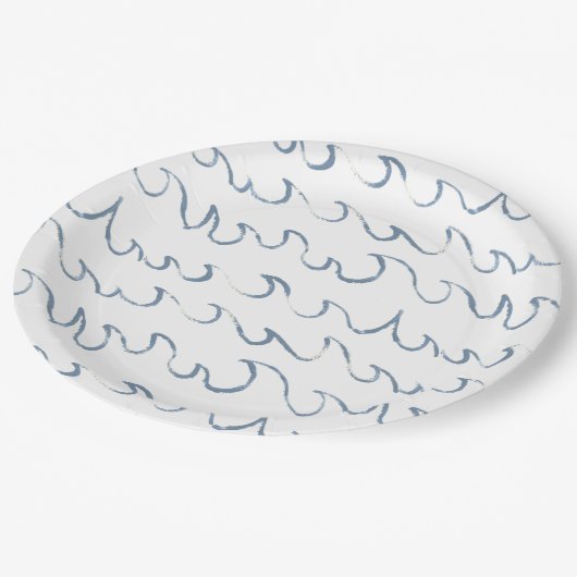 波抽象芸術ミニマル手描きスカンジパターン ペーパープレート (アングル)