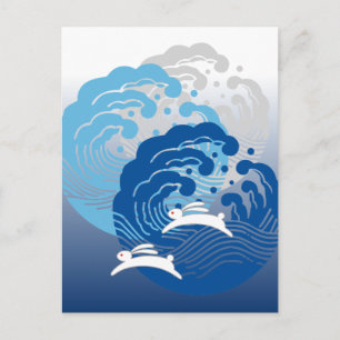 波日本のと白うさぎ ポストカード