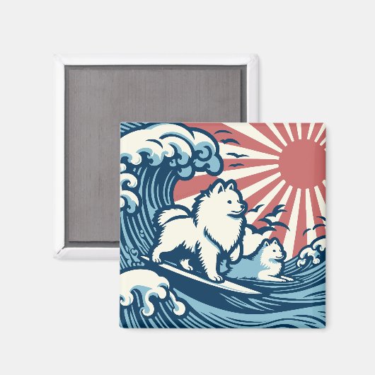 波日本のの尾を引くピッツ素晴らしドッグ マグネット (正面/裏面)