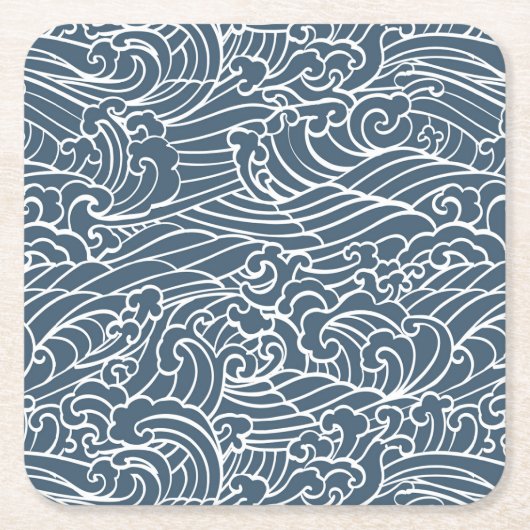 波日本のスタイルパターン スクエアペーパーコースター (正面)