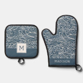 波日本のスタイルパターン 鍋つかみ&鍋敷きセット (正面)