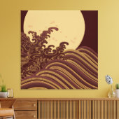 波日本の伝統的と月のパターン キャンバスプリント (インサイチュ (リビング))