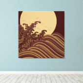 波日本の伝統的と月のパターン キャンバスプリント (インサイチュ (ウッドフロア))