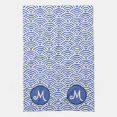 波日本の模様とモノグラム キッチンタオル (縦)