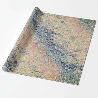 波日本の模様の青とピン ラッピングペーパー