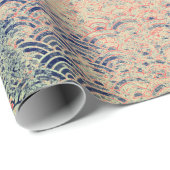 波日本の模様の青とピン ラッピングペーパー (ロールコーナー)