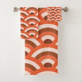 波日本の色と茶色の青海波 バスタオルセット