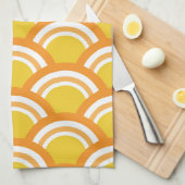 波日本の青海羽パターンイエローオレンジ キッチンタオル (四つ折り)